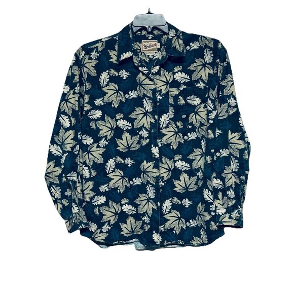 Vintage Woolrich Shirt Men's L Green Long Sleeve Button-Up Leaf Print USA Made - Picture 1 of 3